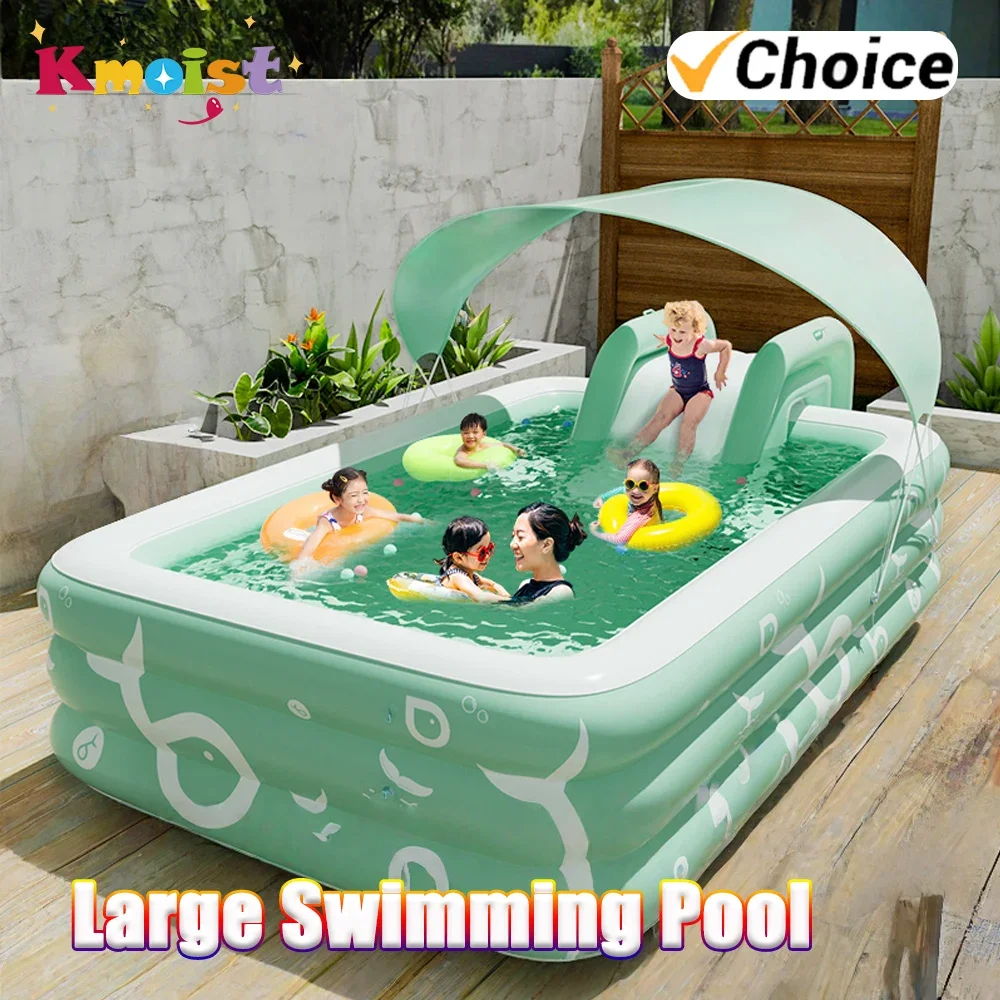 Aufblasbares Schwimmbad mit Wasserrutsche für Hinterhof, Gartenparty, faltbar, für Kinder und Erwachsene, Familienpools, PVC-Schwimmbäder Image