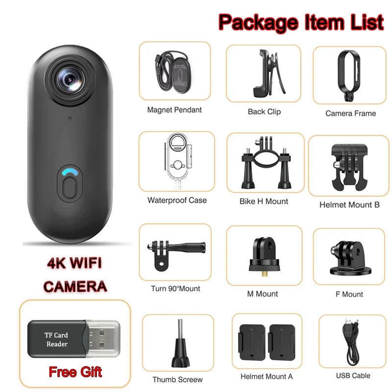 2025 Magnetico 4K POV Cam Piccolo registratore sportivo Casco Supporto per bici Mini Cam Microfono wireless Ultra portatile DV Vlog Registrazione d'azione