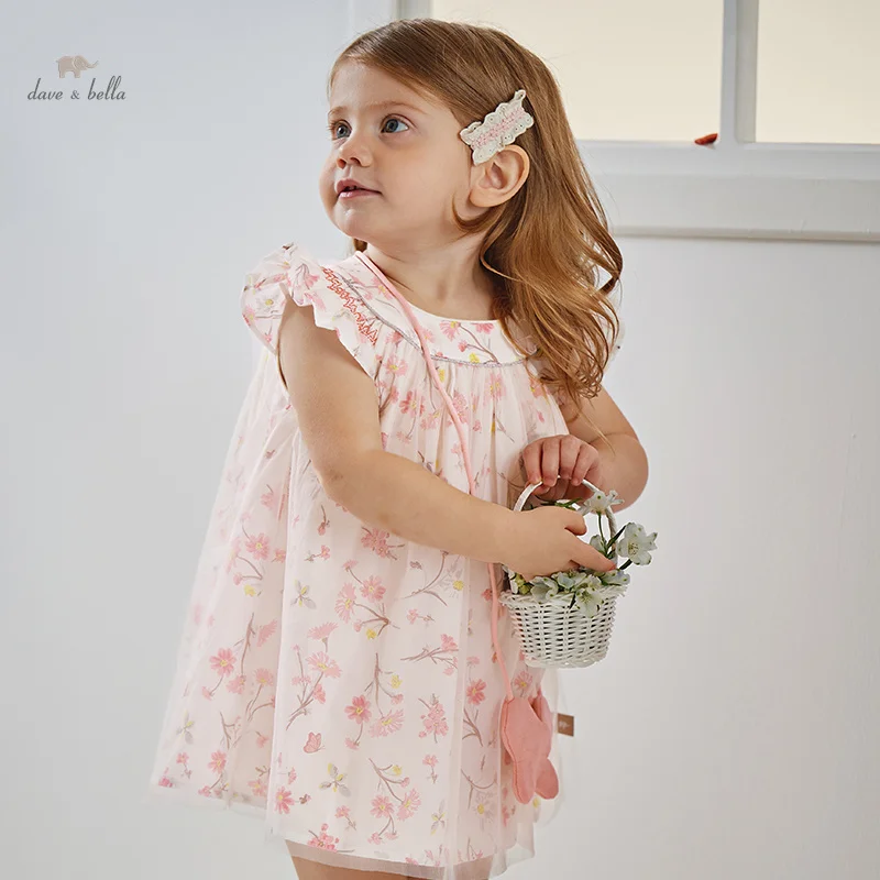 Dave Bella Mädchen Kleid neue Sommer Kinder Baby Prinzessin Kleid Schmetterling Blumen Mesh sanft süß ärmel los db2241117 Image
