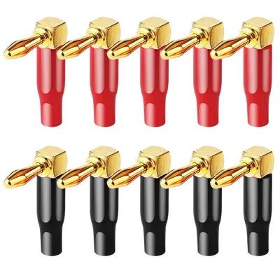 10pcs Right Angle Banana Plugs for Speaker Wire 4mm/0.16inch 90 Degree Right Angle Speaker Cable Connector