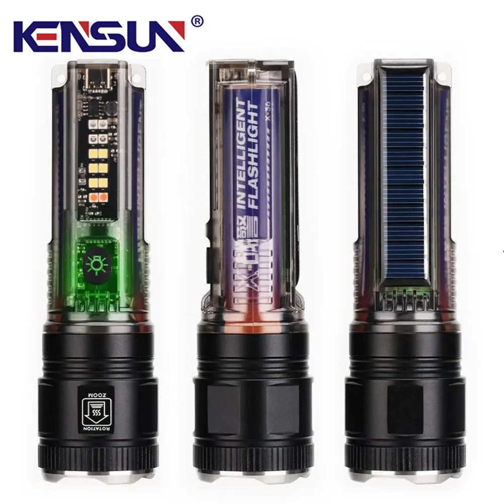 Leistungs starke LED-Taschenlampe Solar USB wiederauf ladbare Laterne Langstrecken-Scheinwerfer taktische Taschenlampe starkes Licht Warn lampe im Freien