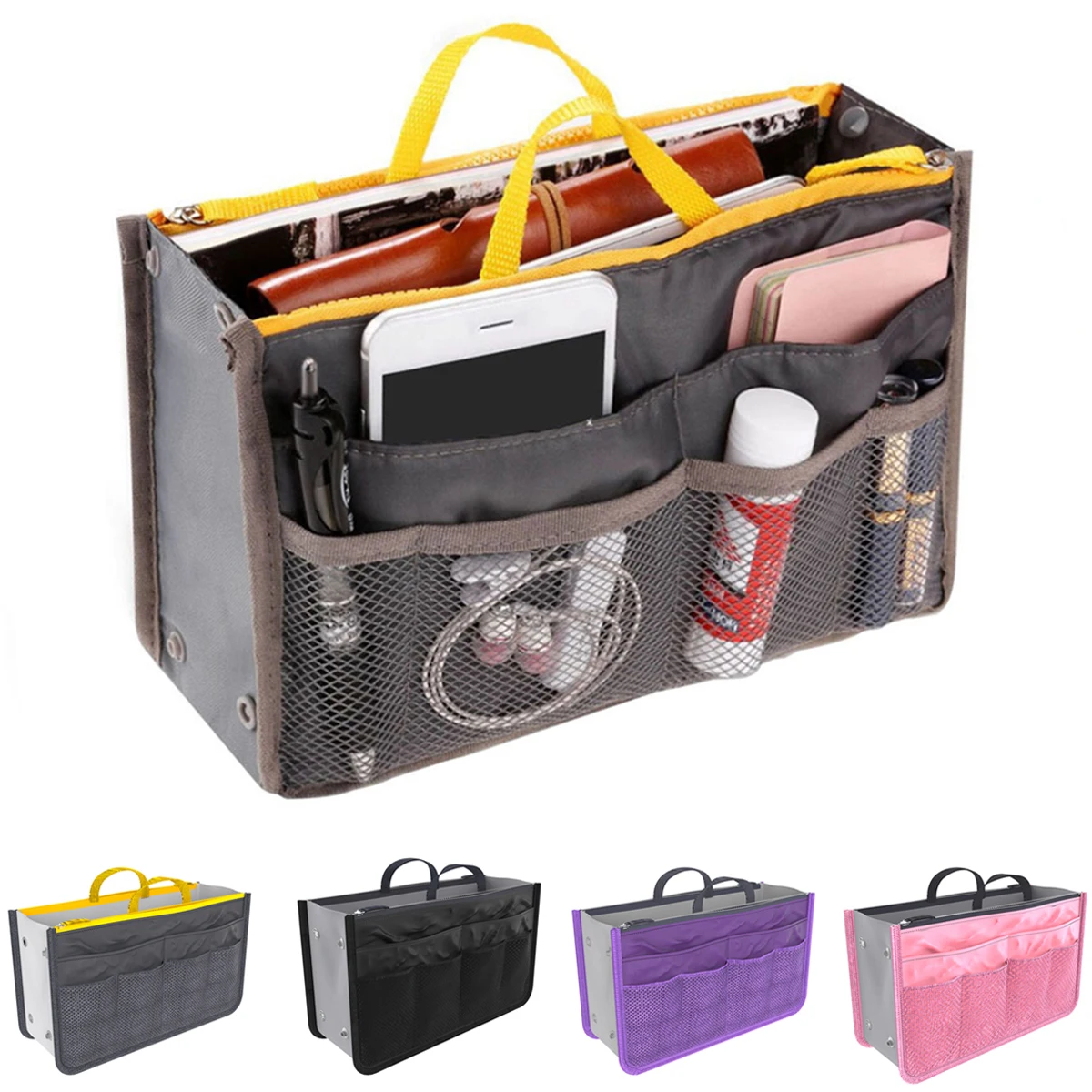 Geldbörsen-Organizer mit großem Fassungsvermögen, Nylon, mehrere Taschen, Handtaschen-Organizer mit Netzgitter, für Herren und Damen, Outdoor-Reiseeinsatz Image