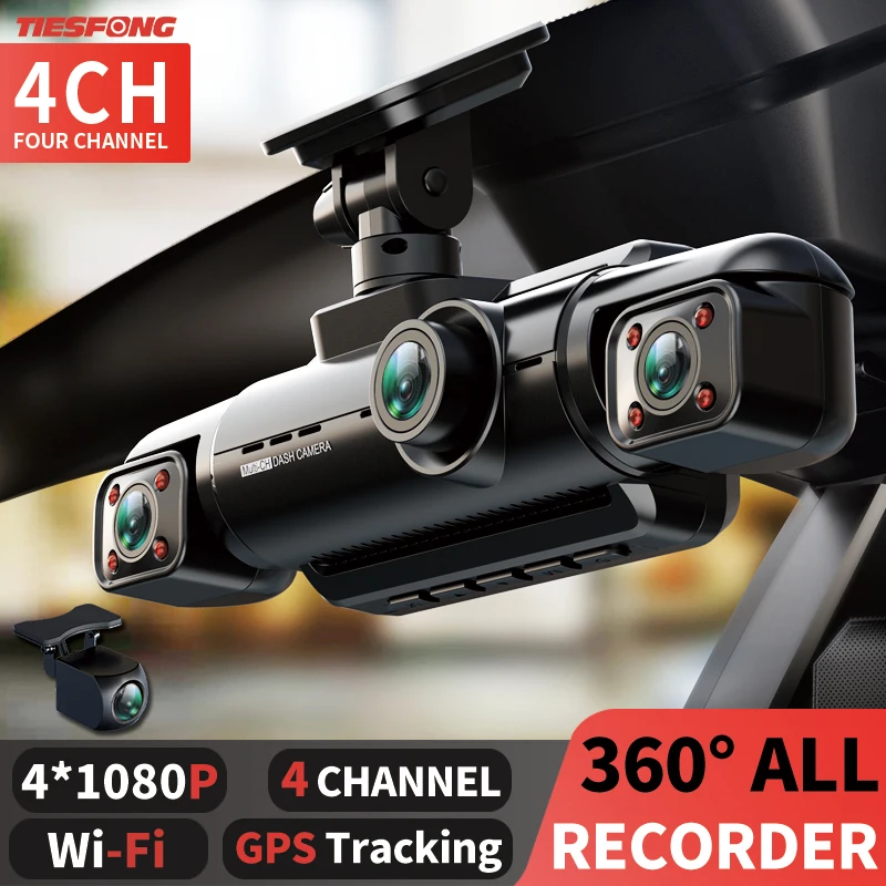 TiESFONG Auto-Dashcam 4-Kanal A99 FHD 1080P für Auto-DVR 360 ° Auto-Videorecorder, Nachtsicht, WiFi, unterstützt 24 Stunden Parkmonitor Image