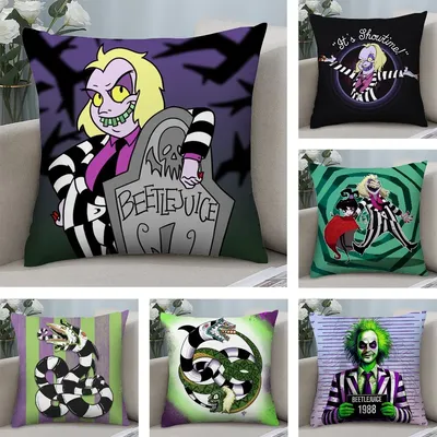 B-Beetlejuices Horror-Kissenbezug, Plüschstoff, weicher doppelseitiger Druck, Sofa-Kissenbezug, Überwurf-Kissenbezüge Image