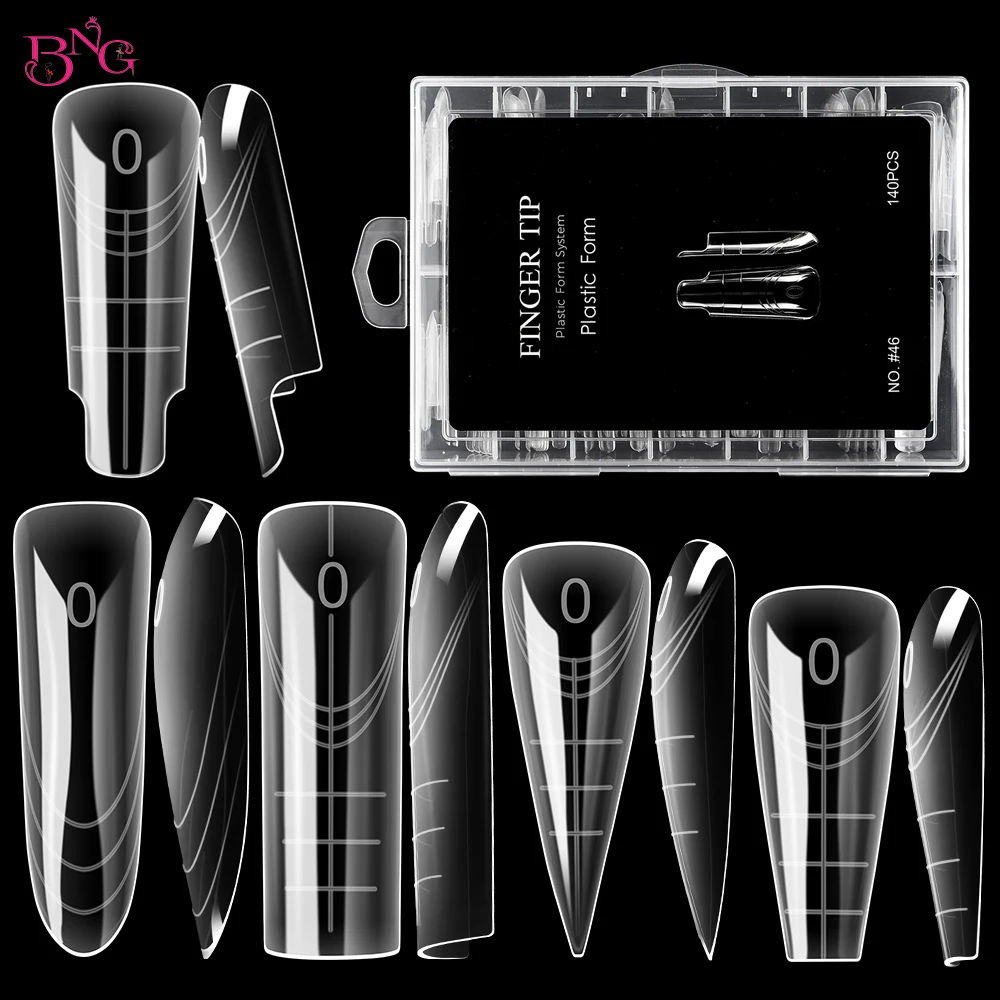 BNG Nuovo 70/140 Pz Doppia Forme per Poly Nail Gel Forme per unghie morbide Stampi Acrilico Copertura Completa Punte per unghie finte Estensione manicure