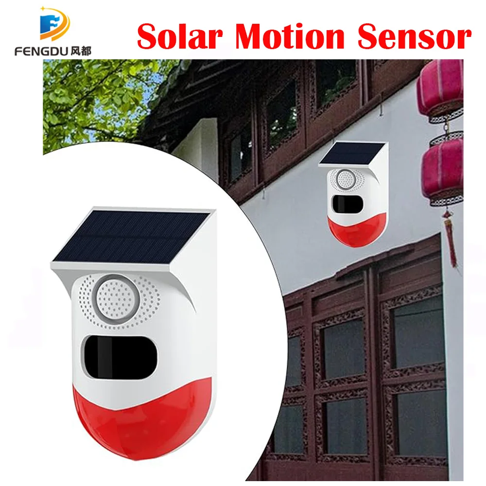 Solar Motion Sensor Alarm Outdoor Motion Detektor Alarm Einstellbare Empfindlichkeit 120db Sound Sicherheit Sirene Licht IP67 Wasserdicht Image