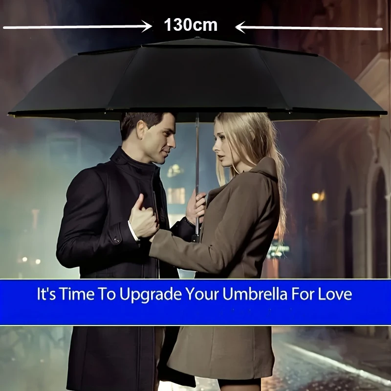 Ein 130 cm großer, faltbarer Sonnenschirm mit Sonnenschutz, winddicht, stark verstärkt mit 10 Knochen, robust für drei Personen Image