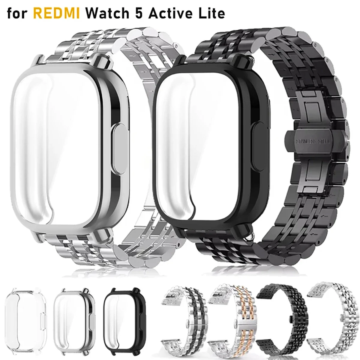 Metallarmband + Hülle für Redmi Watch 5, aktives Armband für Redmi Watch 5 Lite, Armband + Cover-Schutz, Edelstahl-Armband Image