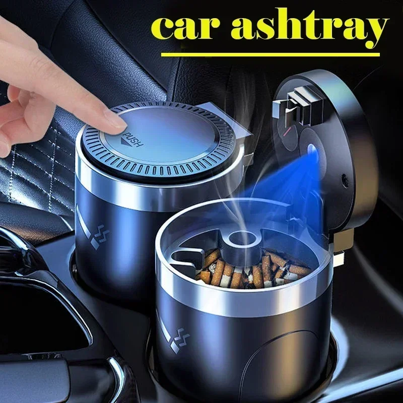 NEUE Auto Aschenbecher Mit LED-Licht Universal Legierung Aschenbecher Aluminium Tasse Rauchfreien Auto Aschenbecher Flammschutzmittel Zigarette Halter Box