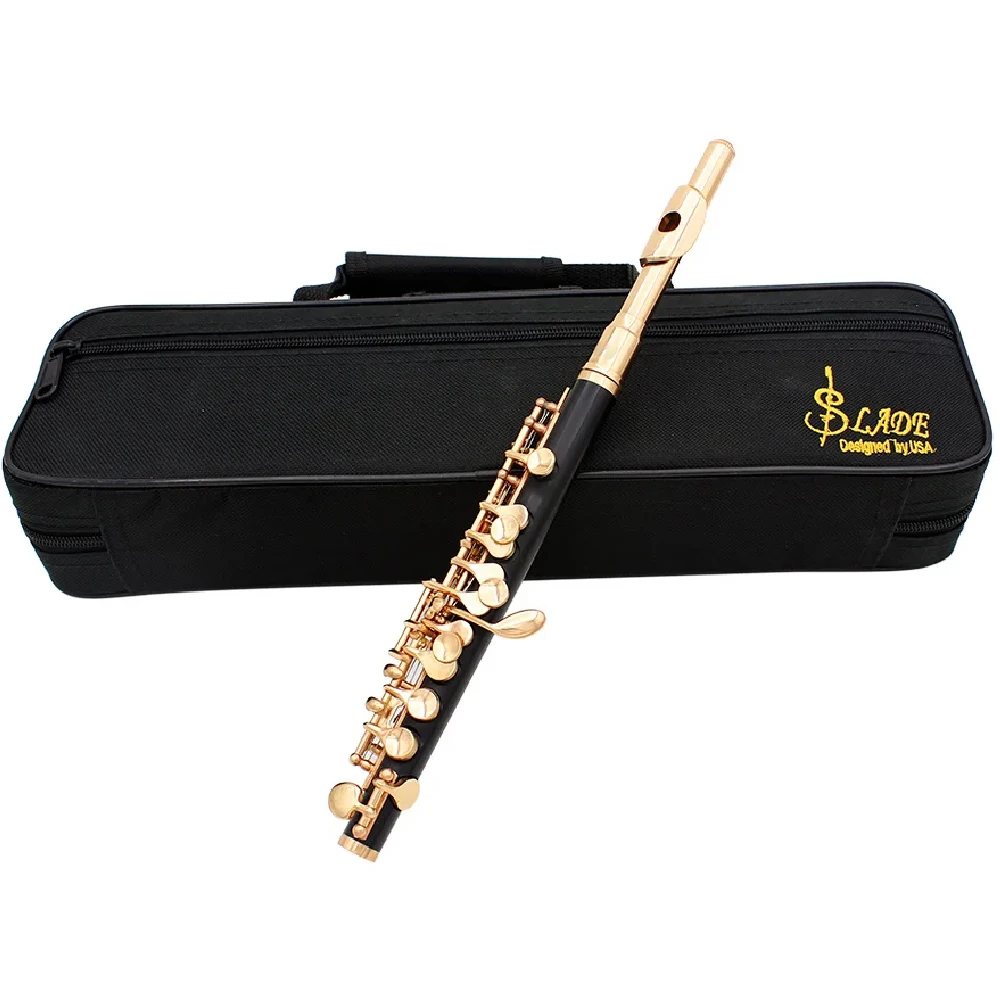 SLADE 16-Loch C-Ton Piccolo Golden Silver E Key Cupronickel Body Piccolo Holzblasinstrument mit Stoffetui Reinigungstuch Image