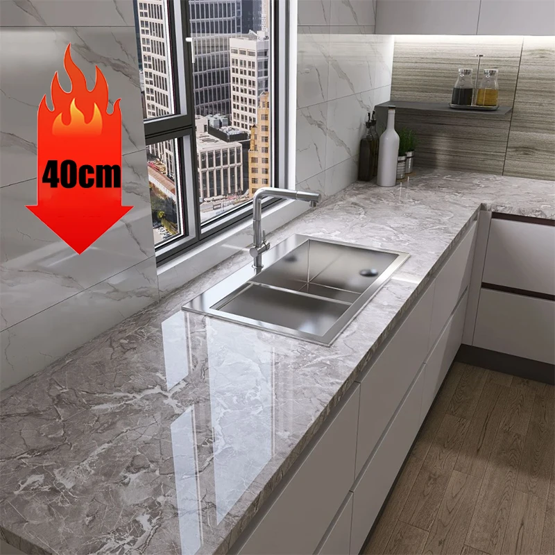 Dekorativer, wasserdichter und feuchtigkeitsbeständiger 40 cm großer Marmor-Tapetenfolien-Wandaufkleber für Küchenschränke und Badezimmer Image