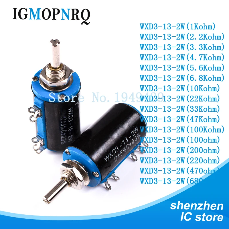 1pcs WXD3-13-2W 100 200 220 470 680 1K 2.2K 3.3K 4.7K 5.6K 6.8K 10K 22K 33K 47K 100K Ohm WXD3-13 2W Wirewound Potentiometer