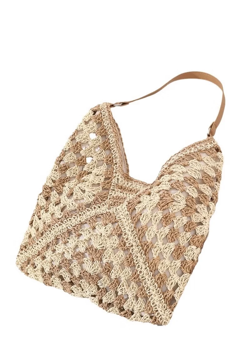 New Fashion Paper Rope Hollow Flower Triangle Contrast Knitted Bag Image