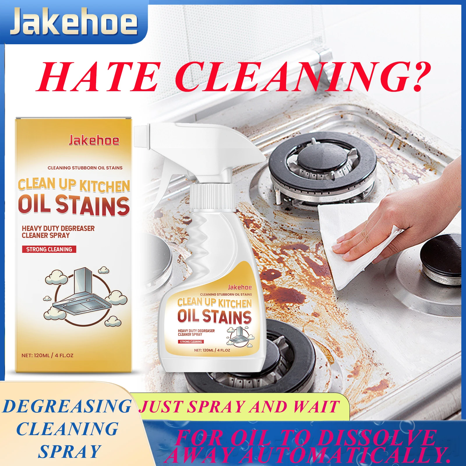 Jakehoe 120 ml Fettentferner, leistungsstarkes Küchen-Entfetter-Spray, Edelstahl-Hauben, Kochfeldreiniger, sofortiger Öl- und Fleckenlöser Image