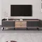 Meuble TV couleur bois noir et naturel, meuble TV, panneau bas avec portes et tiroirs, étagères H58/L160/T40 cm