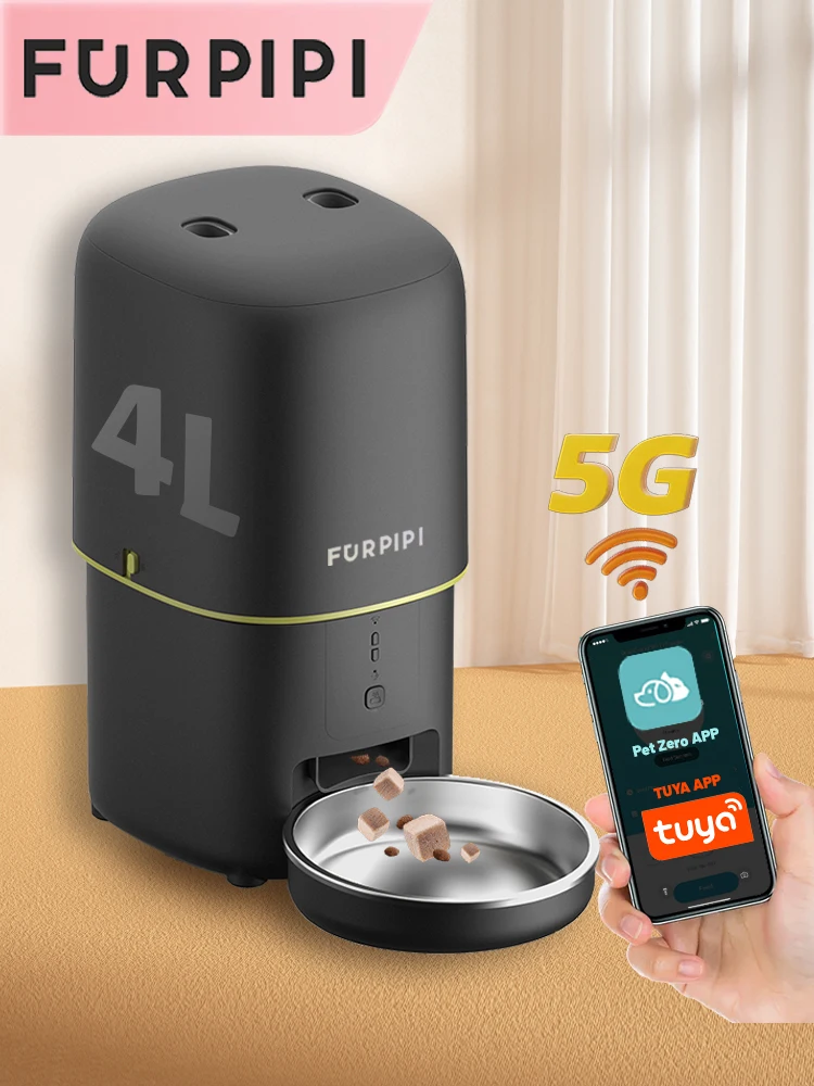 Automatische Katze Feeder 4L Pet Smart 5G WiFi Katzenfutter Kibble Dispenser Fernbedienung Auto Feeder Für Katze Hund trockenfutter Zubehör Image
