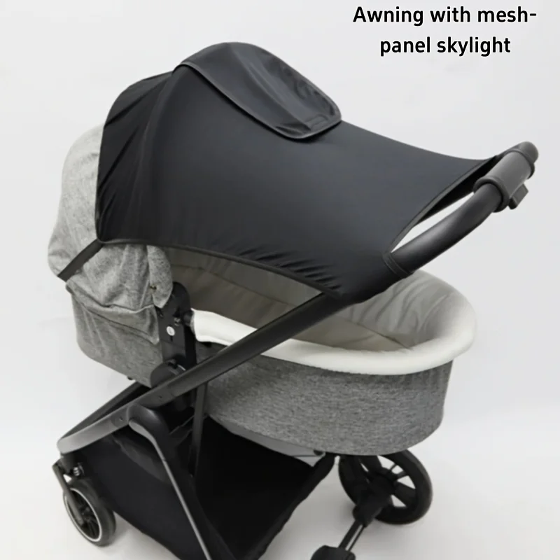 Schwarzer elastischer Mesh-Kinderwagen, Sonnendach, Schutz, Sonnenschutz, verstellbares, dehnbares Design, leichte, tragbare Kinderwagen