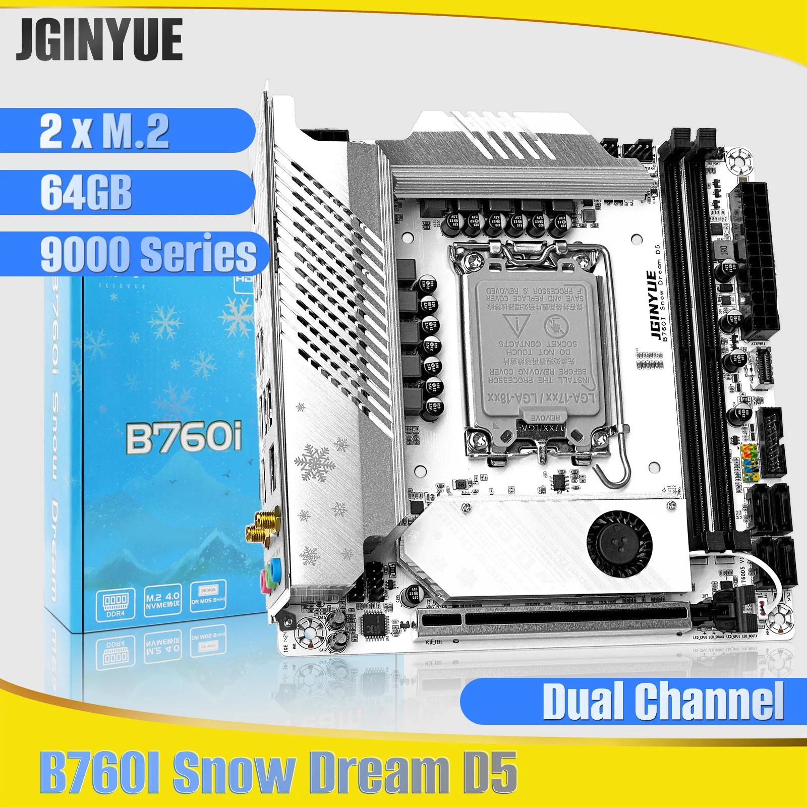 JGINYUE B760i ddr5 mini itx desktop-Computer Motherboard LGA 1700 12th 13th DDR5 Speicher RAM Neueste mini itx B760i-Snow Dream D5 Image