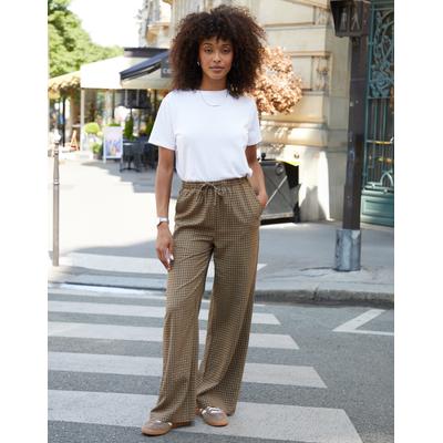 Chocolate Brown Gingham Wide Leg Trousers