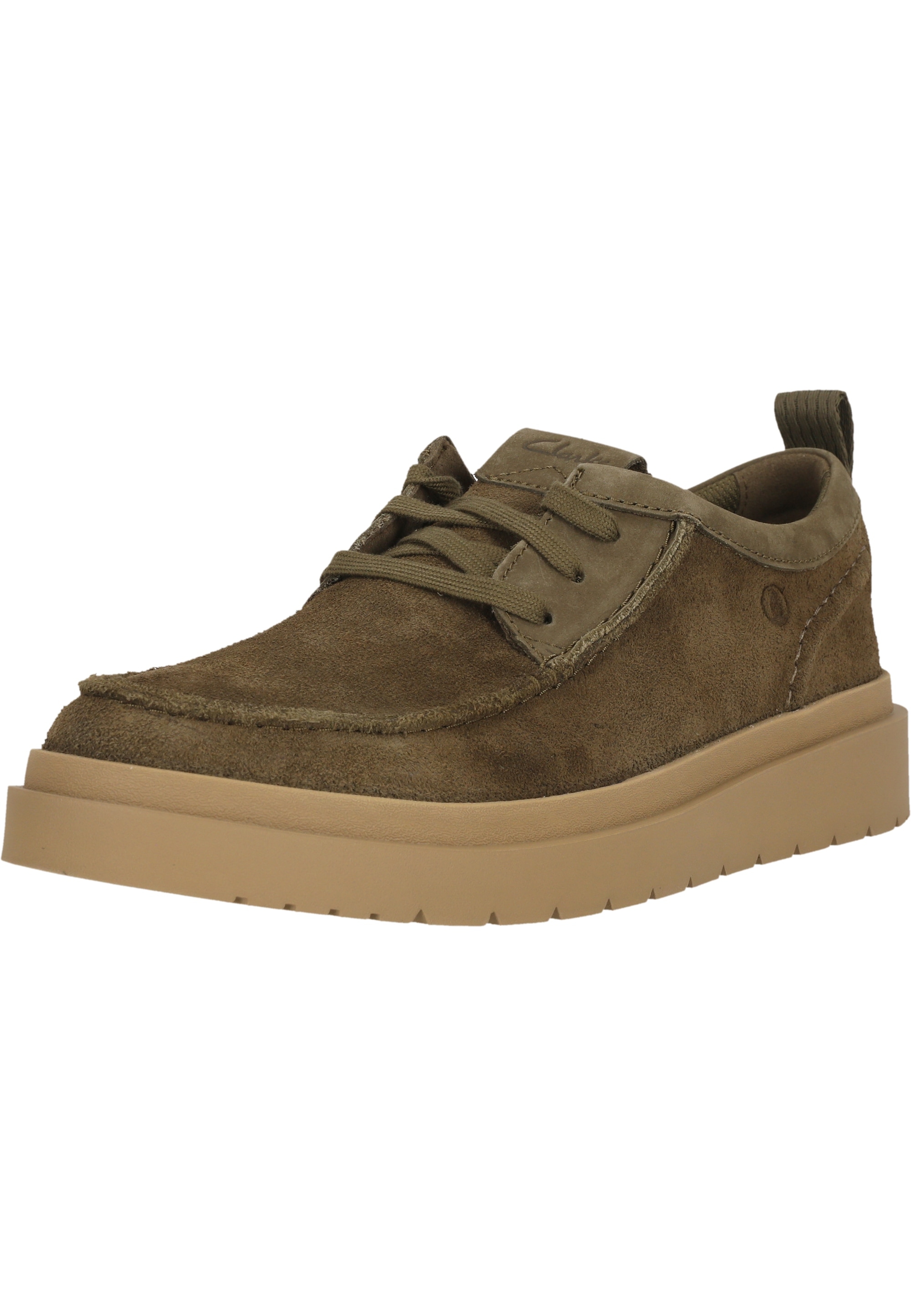 Schnürschuh CLARKS "Polden Moc", Herren, Gr. 42, grün, Kunstfaser, Schuhe Schnürschuh, mit ultraleichter Sohle