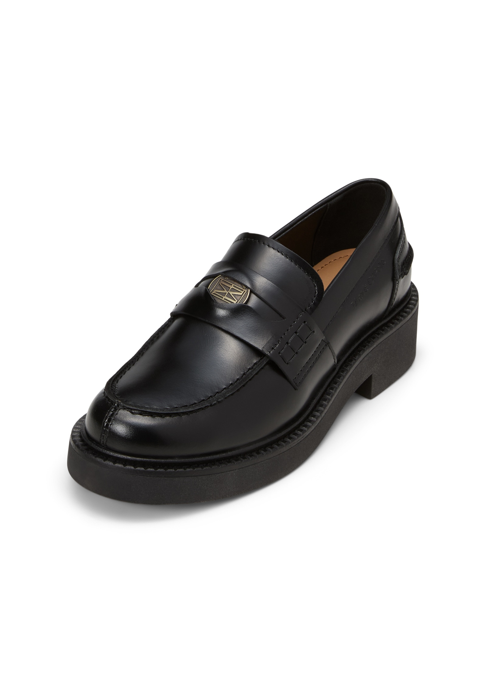 Loafer MARC O'POLO "mit Logo-Münze", Damen, Gr. 40, schwarz, Obermaterial: 100% Leder (Rind), Schuhe Loafer