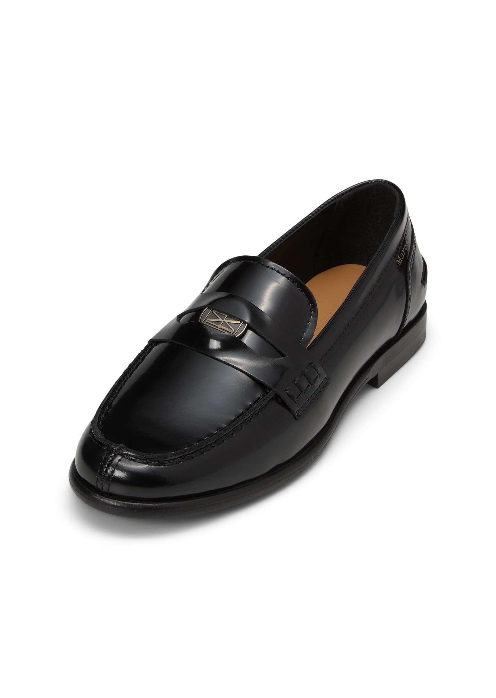 Loafer MARC O'POLO "aus Lackleder mit Münze", Damen, Gr. 36, schwarz, Obermaterial: 100% Leder (Rind), unifarben, Schuhe Loafer