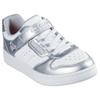 Sneaker SKECHERS "QUICK STREET", Kinder, Gr. 29, silber (weiß, silberfarben), Lederimitat, metallic, sportlich, Schuhe, Retro Sneaker mit Klettverschluss, Größenschablone zum Download