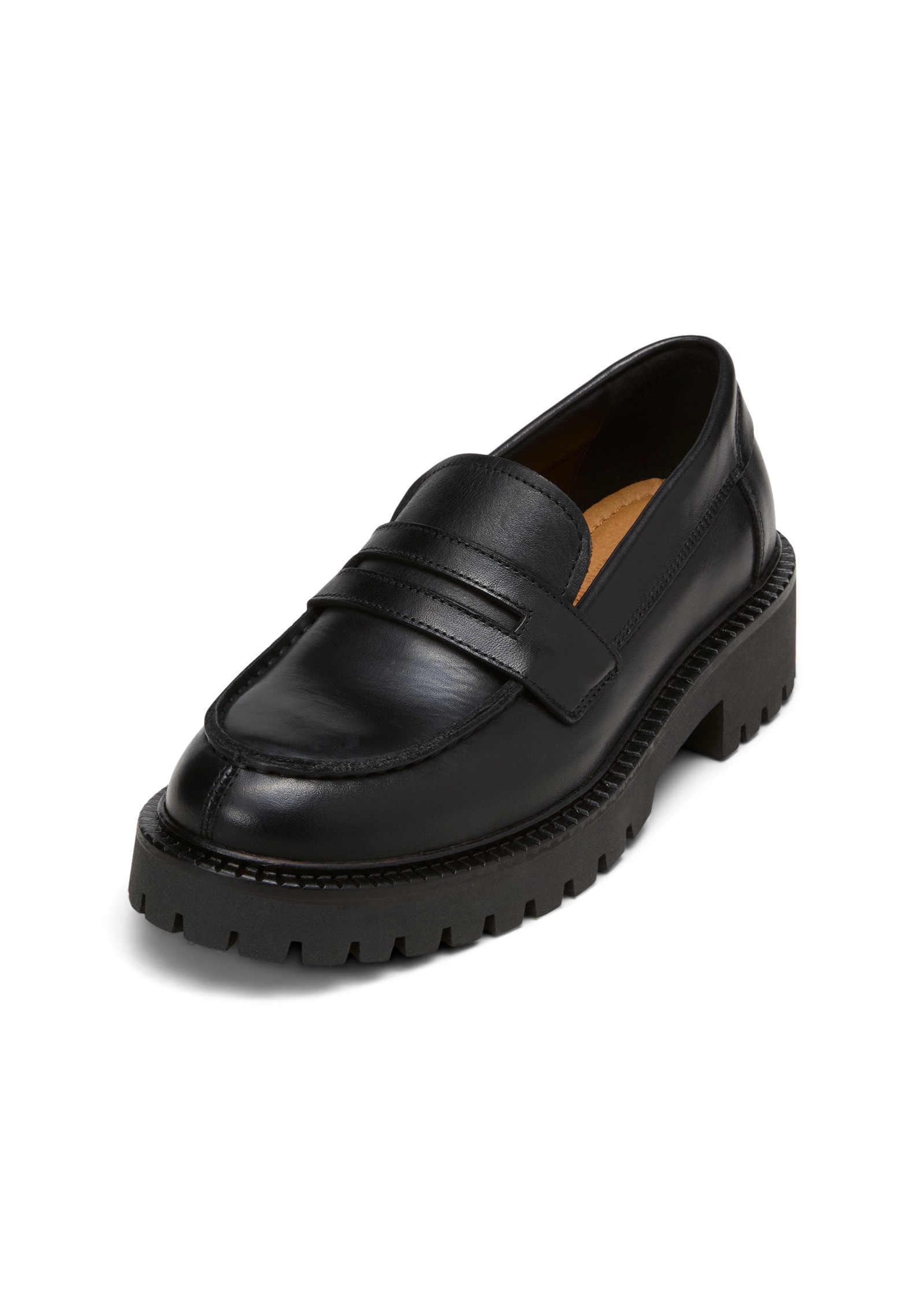 Loafer MARC O'POLO "mit robuster Profil-Laufsohle", Damen, Gr. 39, schwarz, Obermaterial: 100% Leder (Rind), unifarben, Schuhe Loafer