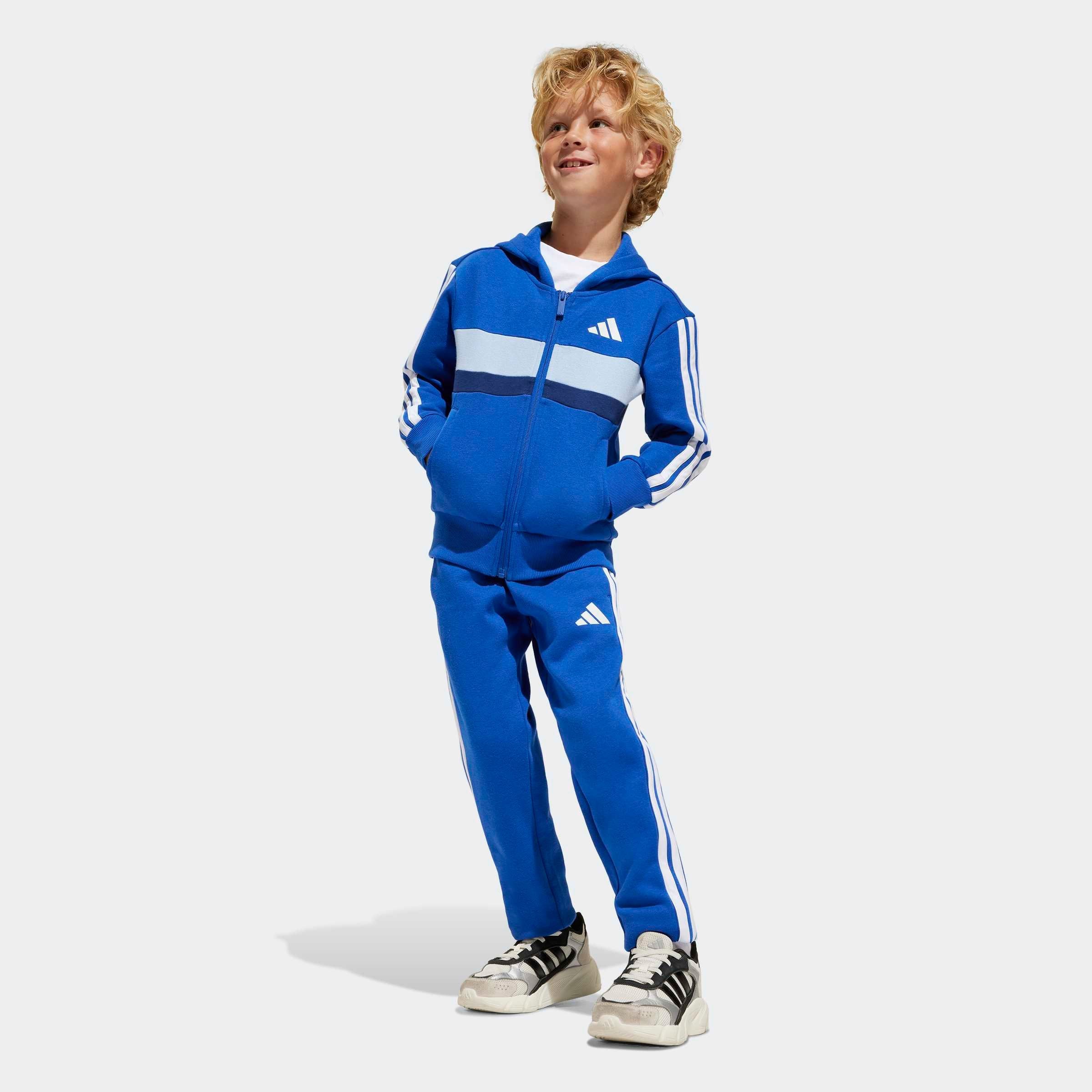 Trainingsanzug ADIDAS SPORTSWEAR "LK 3S TIB FL TS", Kinder, Gr. 110, blau (royal blau, weiß, glow blau), Obermaterial: 70% Baumwolle, 30% Polyester, Sportanzüge Image