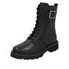 Schnürboots REMONTE, Damen, Gr. 44, schwarz, Leder, unifarben, Basic, Schuhe, Stiefelette, Boots, Profilsohle, Blockabsatz mit Zierschnalle