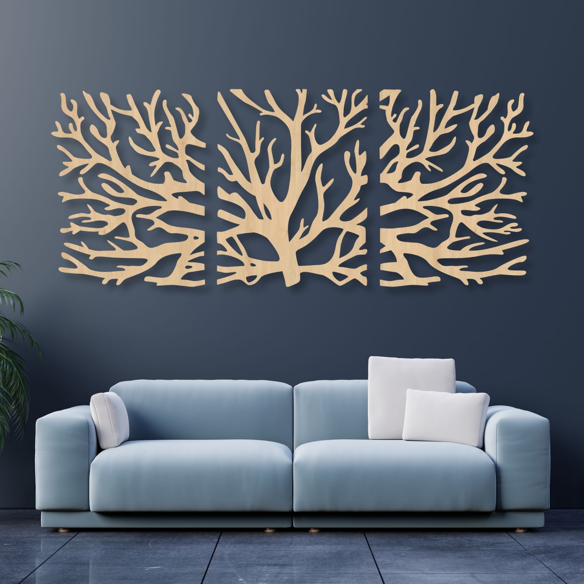 Baumzweige Wanddeko, Lebensbaum Wandbild, Holz Wandkunst, 3er Set Baum Wandpaneele, Baum Deko, Holz Wandpaneel, Dreiteilige Wanddeko