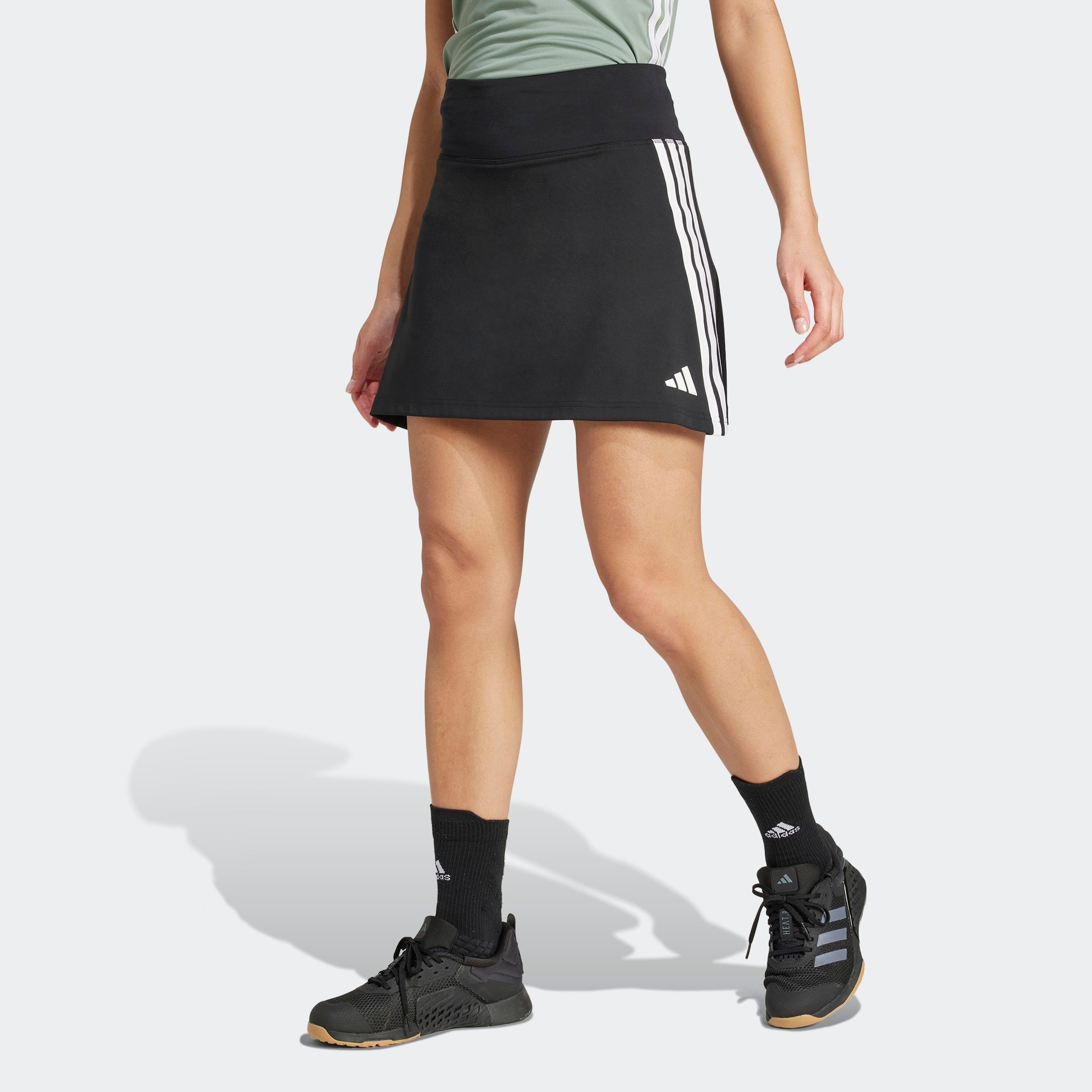 Hosenrock ADIDAS PERFORMANCE "TRAIN ESSENTIALS 3-STREIFEN WORKOUT SKORT", Damen, Gr. S, schwarz-weiß (schwarz, weiß), Obermaterial: 79% Polyester, 21% Elasthan, Röcke Image