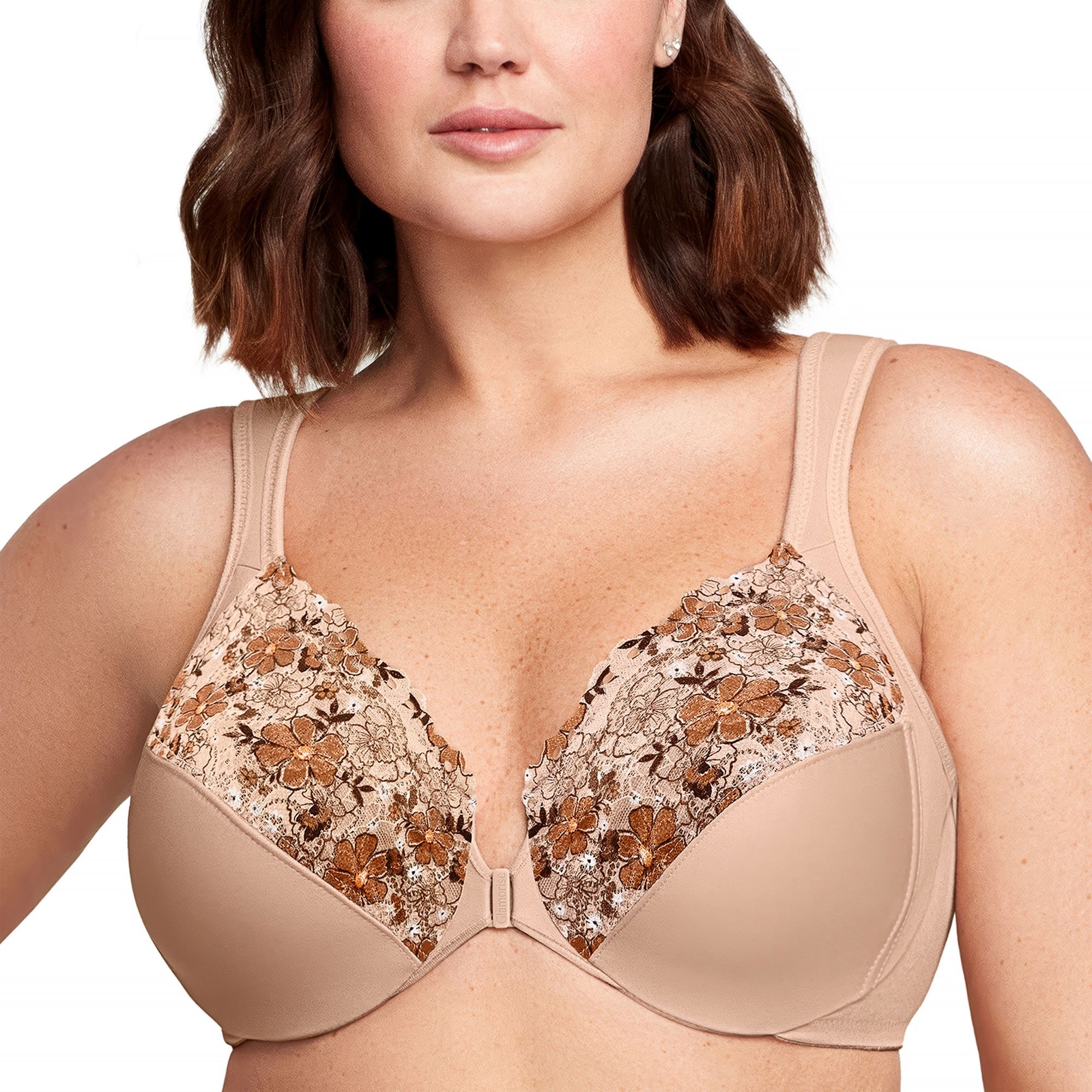 Glamorise Front-Close Wonderwire Bra (Size 38-DD) Cafe/Multi, Elastine,Polyester
