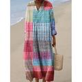 Femmes Robe Midi Robe d'Été Robe trapèze Vacances Occasionnel Boho Soirée Plage Coupe Ample Graphique Géométrique Plaid manche longue Col en V Jaune Rose Claire Orange Vert Été Printemps Automne