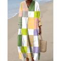 Femmes Robe Midi Robe d'Été Robe trapèze Vacances Occasionnel Boho Soirée Plage Coupe Ample Graphique Géométrique Plaid manche longue Col en V Jaune Rose Claire Orange Vert Été Printemps Automne
