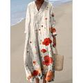 Robe Midi Femme Col V Manches Longues Kaftan Léger Coupe Ample Robe A Ligne Décontractée Boho Sortie Graphique Florale Manches Longues Col V Blanc Rose Orange Blanc cassé Automne