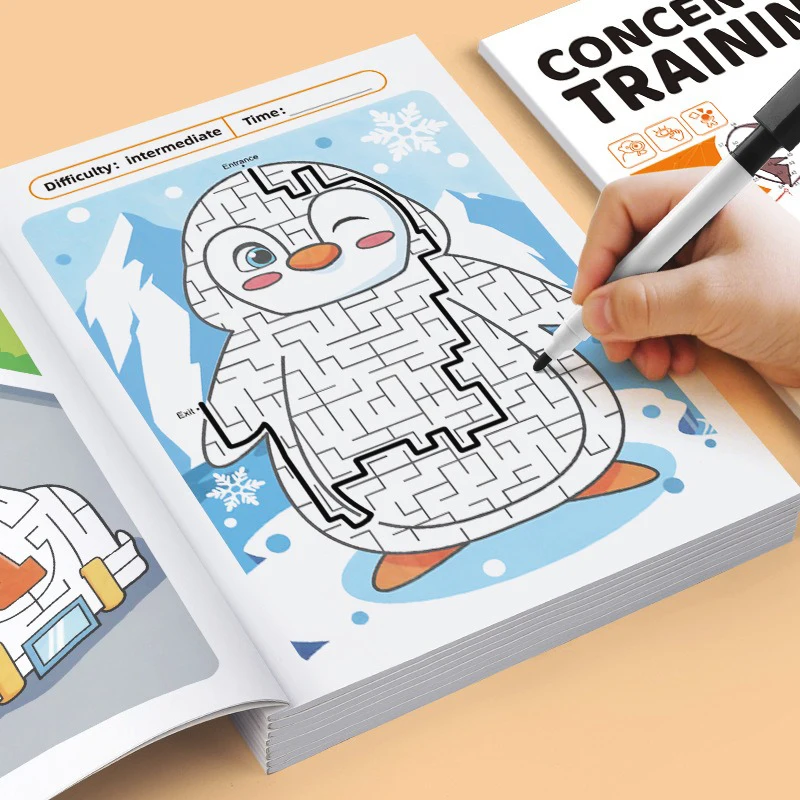 Labyrinth-Spielbuch zur Verbesserung der kognitiven Entwicklung, Aufmerksamkeitstraining, spezifisches Konzentrationspuzzle, bunte Seiten für Kinder im Alter von 3–8 Jahren Image