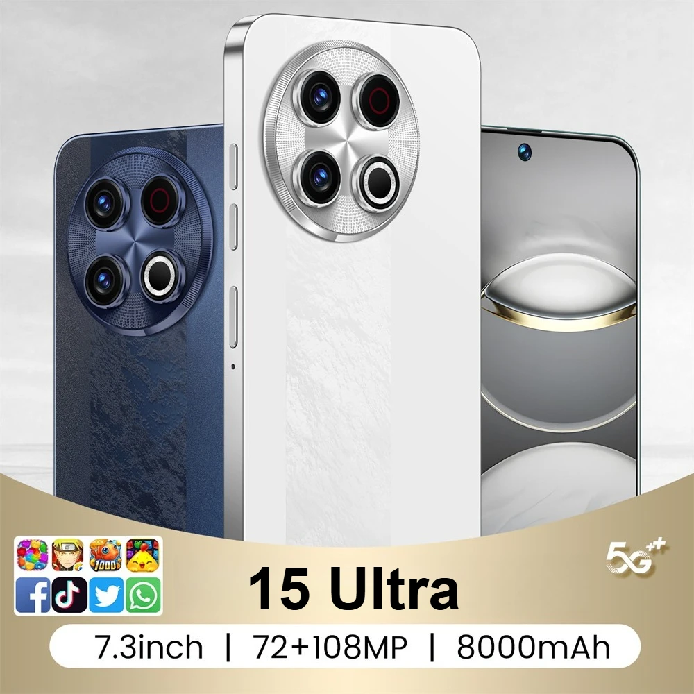 2025 nouveau 15 téléphones portables Ultra originaux 4G 5G double Sim téléphones mobiles Android Version mondiale 7.3 pouces téléphone portable 7800mAh Smartphone