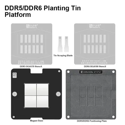 AMAOE DDR5 DDR6 BGA Reballing Steel Mesh Template Set for BGA170 BGA180 Video Memory Particle Chip Planting Tin Station Set