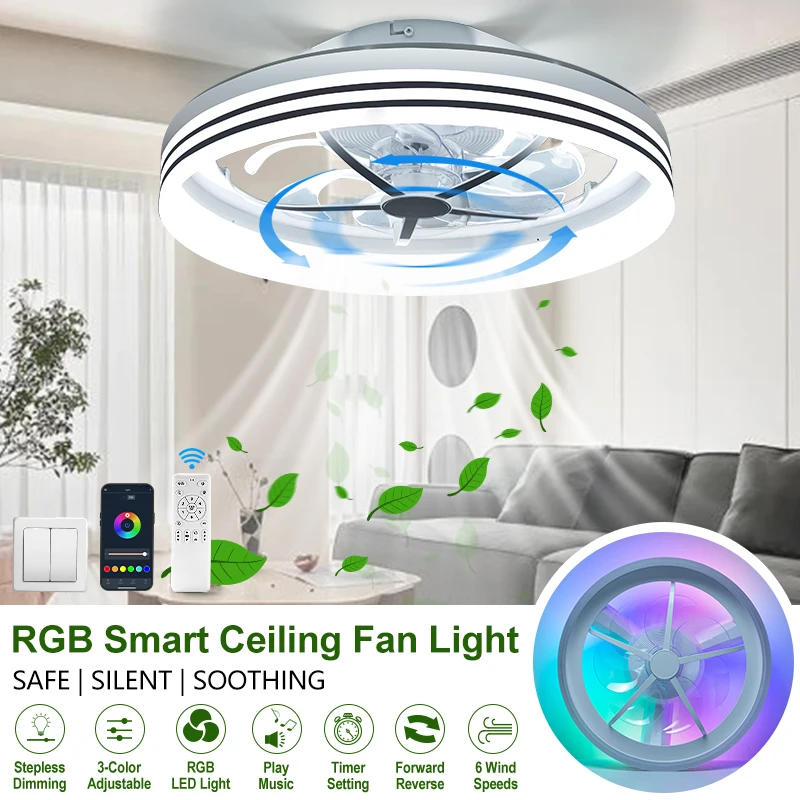 50 cm Deckenventilator-Lichtlampe mit Lautsprecher, RGB-dimmbare Lichtmodi, 6-Gang-Deckenventilatoren, Licht für Wohnzimmer, Schlafzimmer, Restaurant