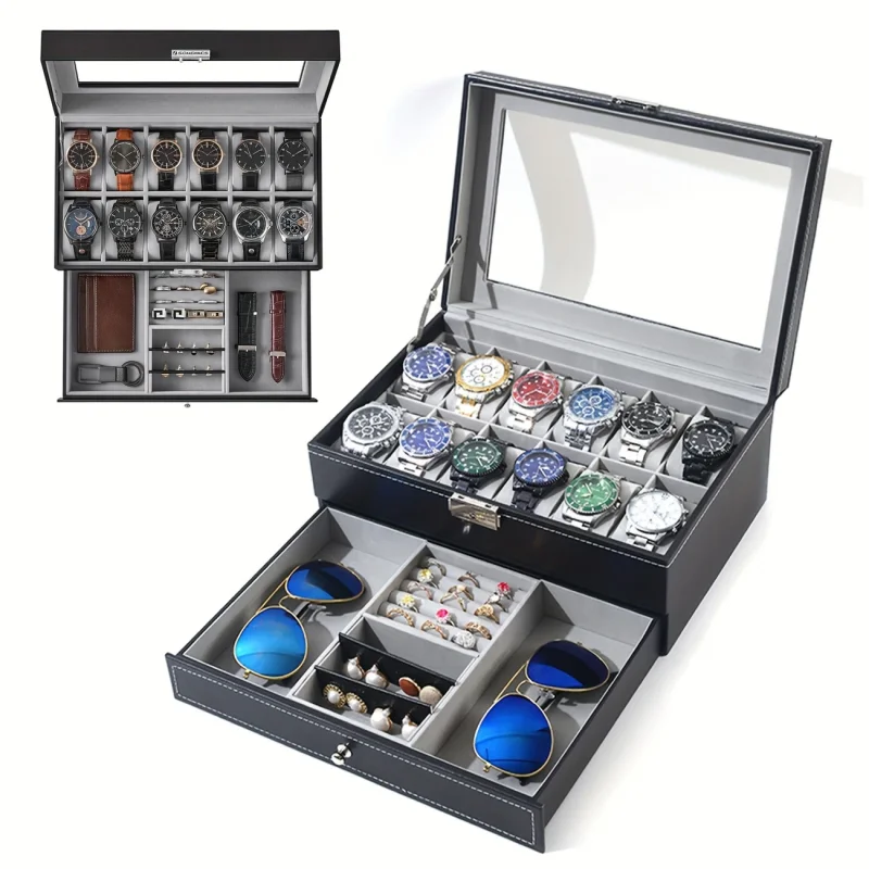 4/12 Slot PU Leder Abschließbare Uhr Aufbewahrungsboxen 2-Tier Organizer Uhr Vitrine, Männer Frauen Schmuck Display Schublade Fall Display