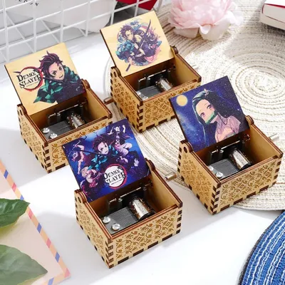 Anime Demon Slayer Wooden Musical Box Manga Kimetsu No Yaiba Hand-operated Music Box Home Desktop Decor New Year Birthday Gifts