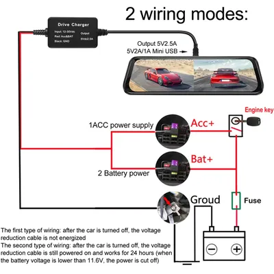 Dash Cam Hardwire Kit Mini/Micro/Typ c USB Adapter Kit Dash Kameras Hard Wire Kit Auto Dash Kamera Hard Wire Kit Spiegel Cam