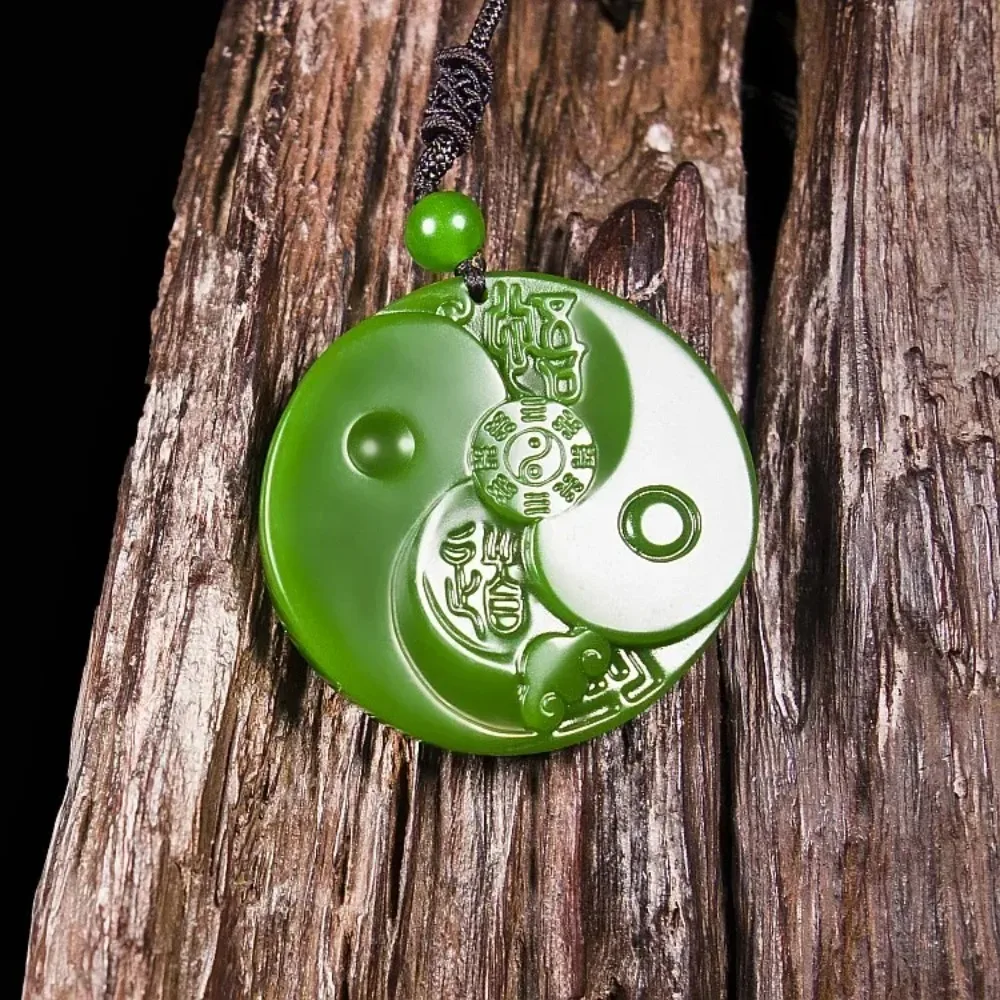 Echte natürliche grüne Jade Taiji Bagua Anhänger Halskette geschnitzten Charme Jadeit Schmuck Mode Amulett Geschenke für Männer Frauen Edelstein
