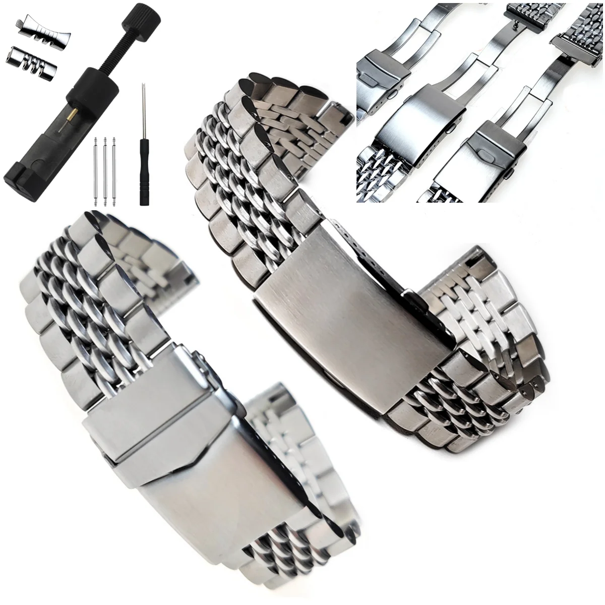 20mm 22mm 316L Massiv Edelstahl Luxus Uhrenarmband Für Seiko Jubilee Einstellbare Endglieder Matel Armband Perlen von Reis Band Image