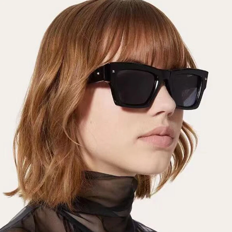 Radfahren 2024 Mode Hick Rahmen Sonnenbrille Männlich Retro Reis Nagel Sonnenbrille Anti Blau Licht Flache Gläser Weibliche Einfache Design Image