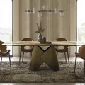 Set di tavoli da pranzo moderni in bronzo di lusso dal design popolare Set di tavoli da pranzo per mobili per la casa a 8 posti con 6 sedie