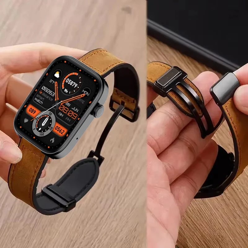 22mm 20mm Leder + Silikon Magnetische Armband Für COLMI P81 P71 P70 P73/COLMI i28 Ultra Armband correa Für COLMI V73 P28 Plus C81 Image