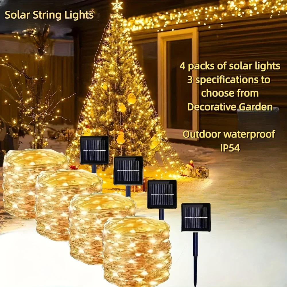 1/2/3/4 Pack Solar-Lichterkette, weicher Kupferdraht, wasserdichte Lichterkette für den Außenbereich, für Gartenzaun-Dekoration, hängende Solarleuchten Image