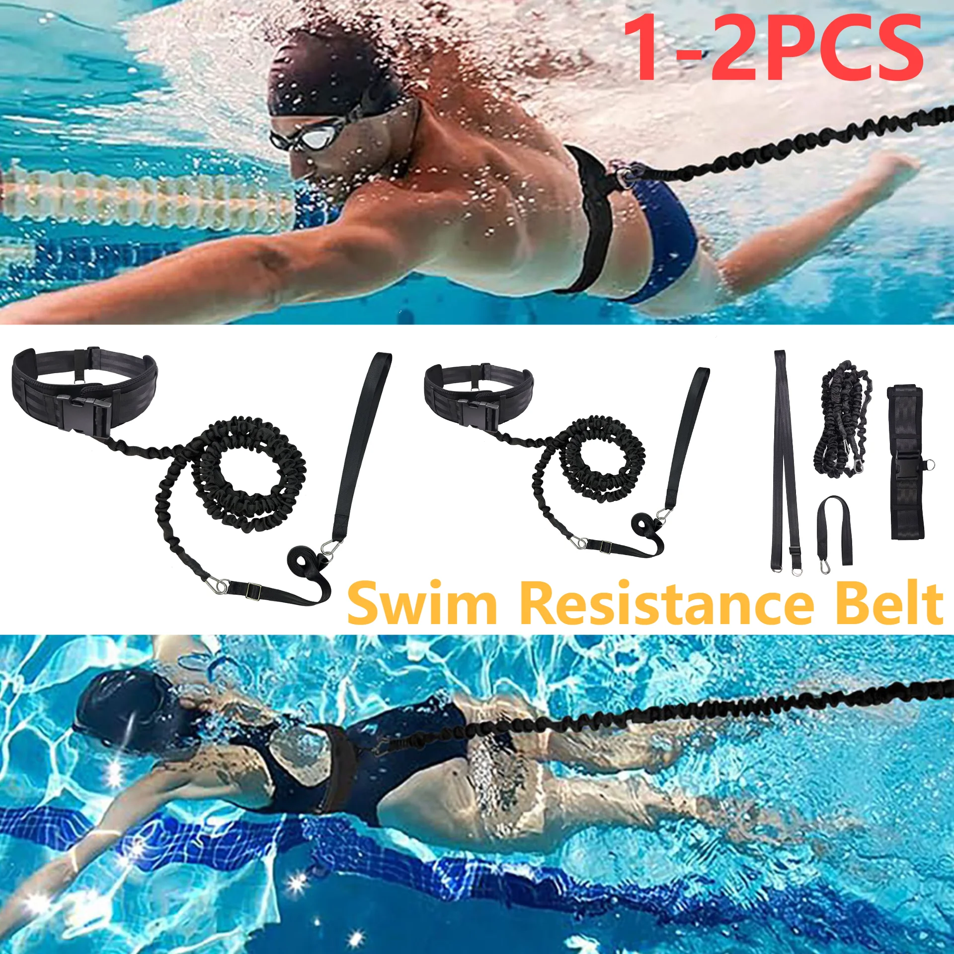 1-2PCS Schwimmen Ausbildung Gummi Gürtel Sicherheit Seil Schwimmen Pool Ausbildung Widerstand Elastische Gürtel Einstellbare Schwimmen Pool Exerciser Image